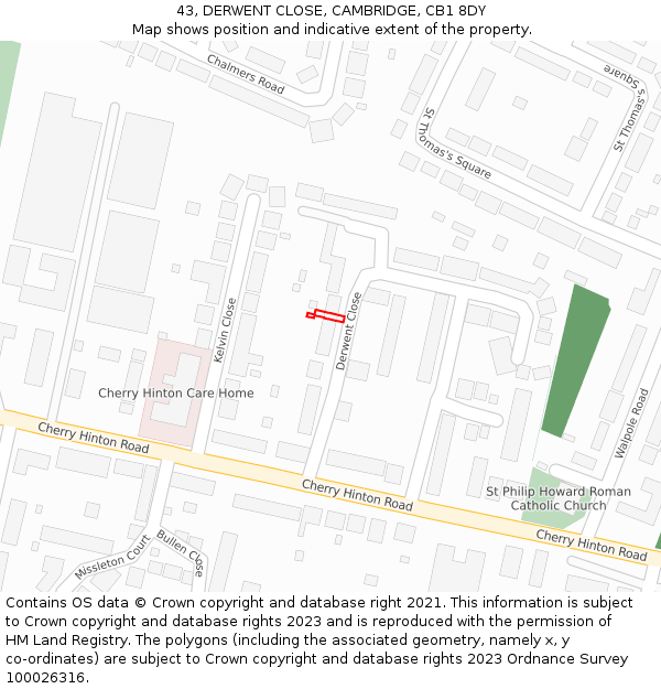 43, DERWENT CLOSE, CAMBRIDGE, CB1 8DY: Location map and indicative extent of plot