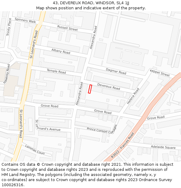 43, DEVEREUX ROAD, WINDSOR, SL4 1JJ: Location map and indicative extent of plot
