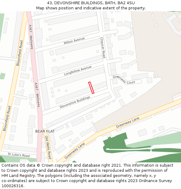 43, DEVONSHIRE BUILDINGS, BATH, BA2 4SU: Location map and indicative extent of plot
