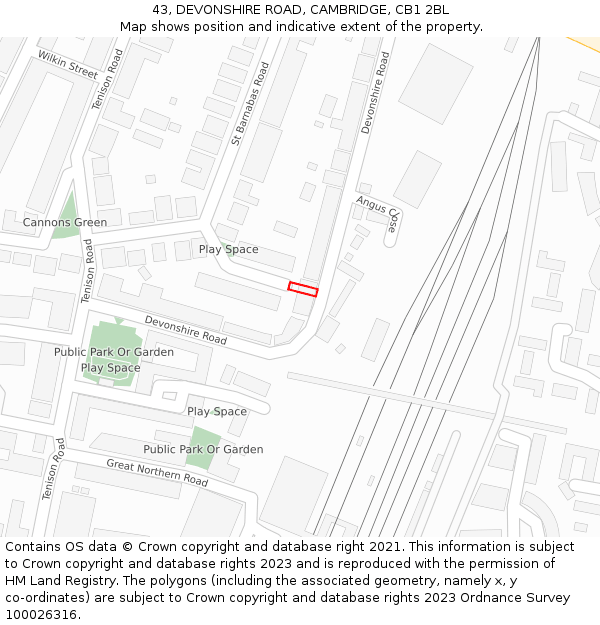 43, DEVONSHIRE ROAD, CAMBRIDGE, CB1 2BL: Location map and indicative extent of plot
