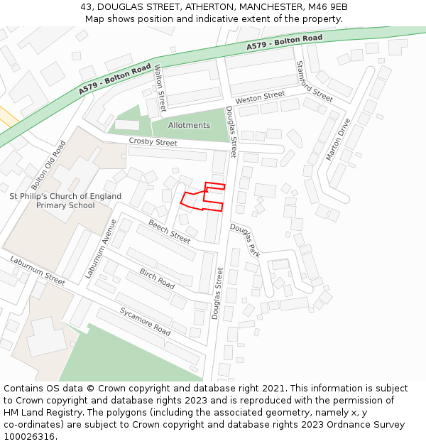 43, DOUGLAS STREET, ATHERTON, MANCHESTER, M46 9EB: Location map and indicative extent of plot