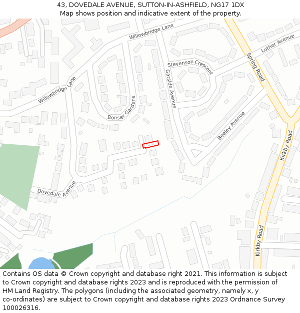43, DOVEDALE AVENUE, SUTTON-IN-ASHFIELD, NG17 1DX: Location map and indicative extent of plot