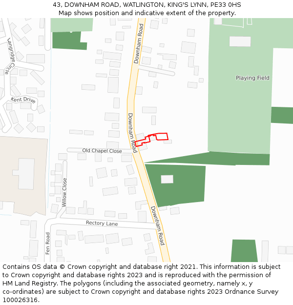 43, DOWNHAM ROAD, WATLINGTON, KING'S LYNN, PE33 0HS: Location map and indicative extent of plot