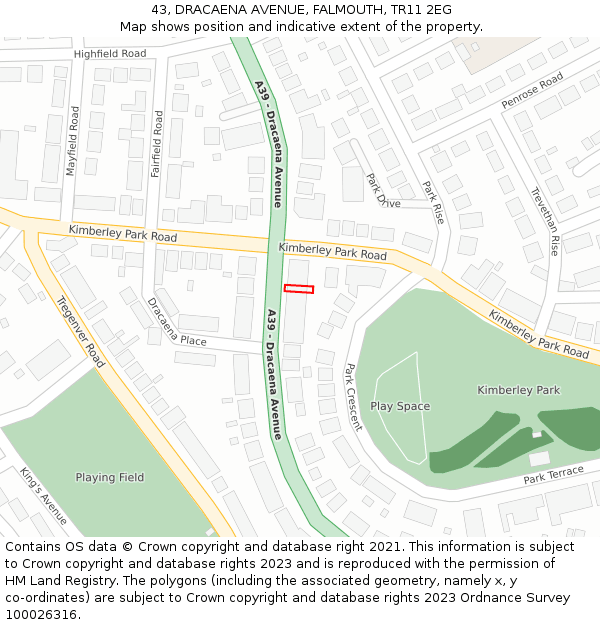 43, DRACAENA AVENUE, FALMOUTH, TR11 2EG: Location map and indicative extent of plot