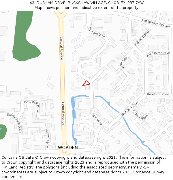 43, DURHAM DRIVE, BUCKSHAW VILLAGE, CHORLEY, PR7 7AW: Location map and indicative extent of plot