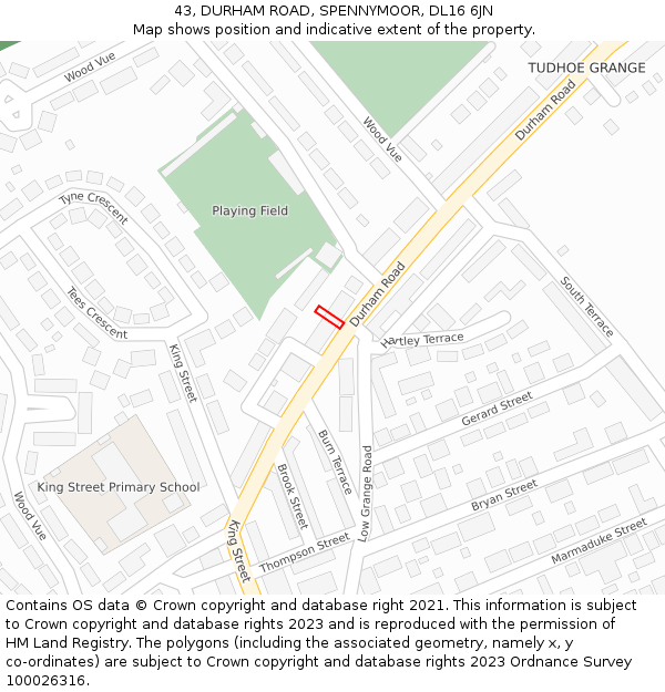 43, DURHAM ROAD, SPENNYMOOR, DL16 6JN: Location map and indicative extent of plot