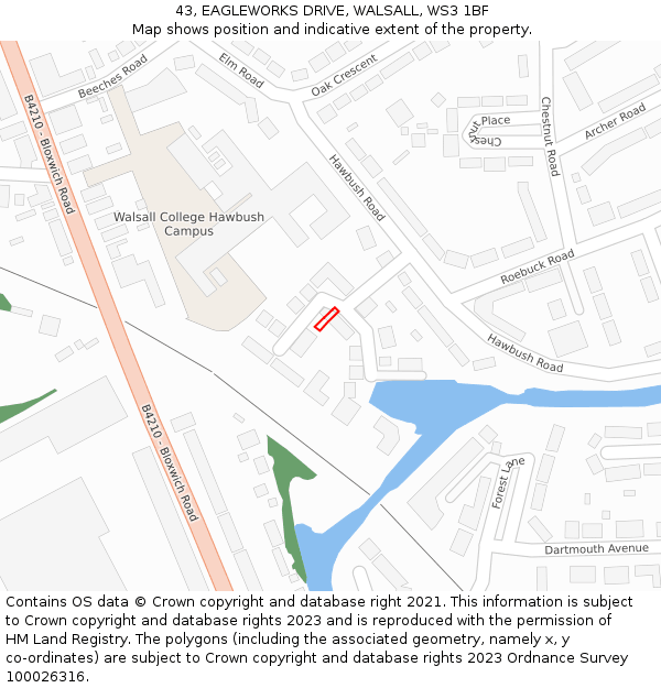 43, EAGLEWORKS DRIVE, WALSALL, WS3 1BF: Location map and indicative extent of plot