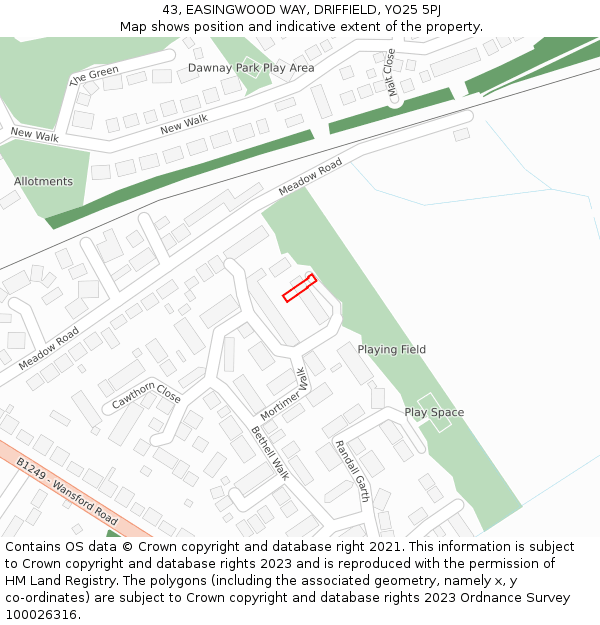 43, EASINGWOOD WAY, DRIFFIELD, YO25 5PJ: Location map and indicative extent of plot