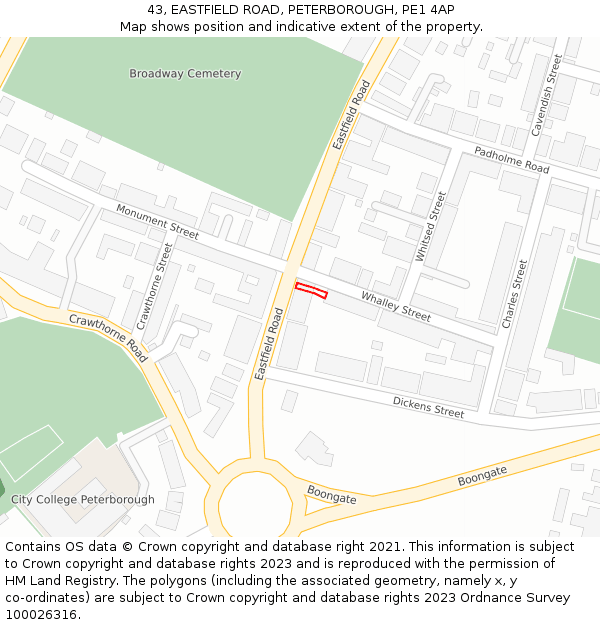 43, EASTFIELD ROAD, PETERBOROUGH, PE1 4AP: Location map and indicative extent of plot
