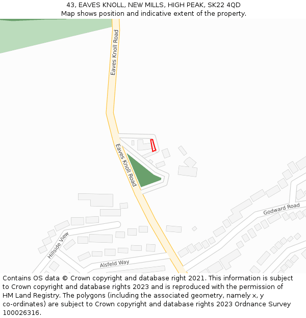 43, EAVES KNOLL, NEW MILLS, HIGH PEAK, SK22 4QD: Location map and indicative extent of plot