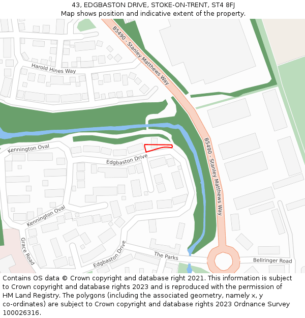 43, EDGBASTON DRIVE, STOKE-ON-TRENT, ST4 8FJ: Location map and indicative extent of plot