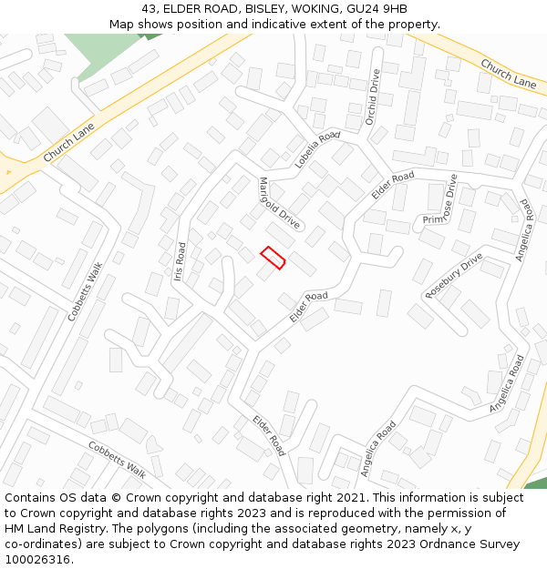 43, ELDER ROAD, BISLEY, WOKING, GU24 9HB: Location map and indicative extent of plot