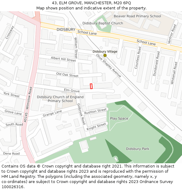 43, ELM GROVE, MANCHESTER, M20 6PQ: Location map and indicative extent of plot