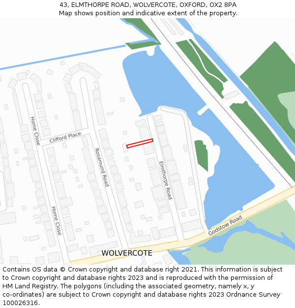 43, ELMTHORPE ROAD, WOLVERCOTE, OXFORD, OX2 8PA: Location map and indicative extent of plot