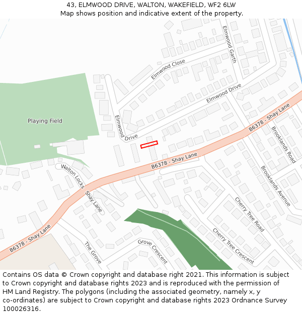 43, ELMWOOD DRIVE, WALTON, WAKEFIELD, WF2 6LW: Location map and indicative extent of plot