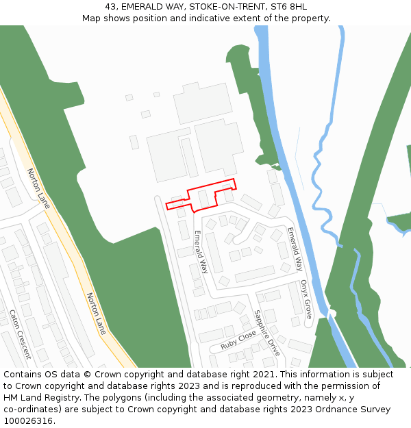 43, EMERALD WAY, STOKE-ON-TRENT, ST6 8HL: Location map and indicative extent of plot