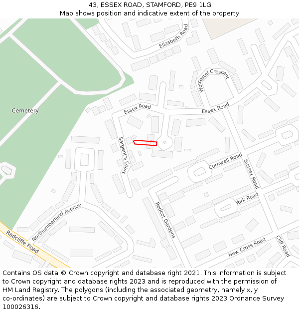 43, ESSEX ROAD, STAMFORD, PE9 1LG: Location map and indicative extent of plot