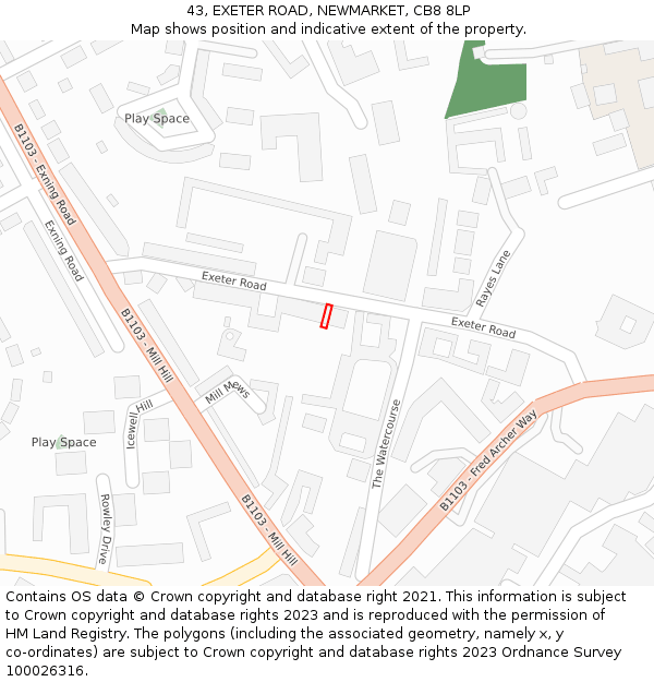 43, EXETER ROAD, NEWMARKET, CB8 8LP: Location map and indicative extent of plot