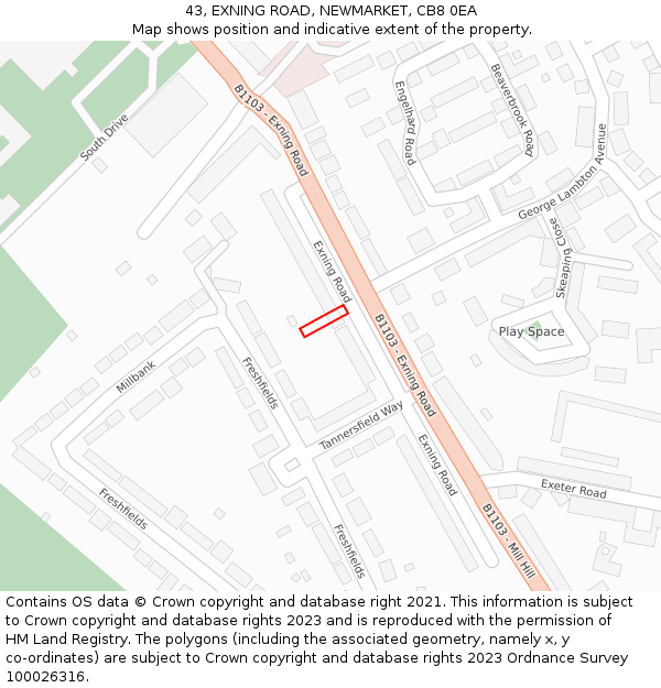 43, EXNING ROAD, NEWMARKET, CB8 0EA: Location map and indicative extent of plot