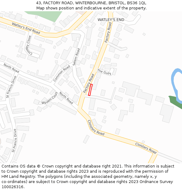 43, FACTORY ROAD, WINTERBOURNE, BRISTOL, BS36 1QL: Location map and indicative extent of plot