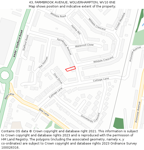 43, FARMBROOK AVENUE, WOLVERHAMPTON, WV10 6NE: Location map and indicative extent of plot