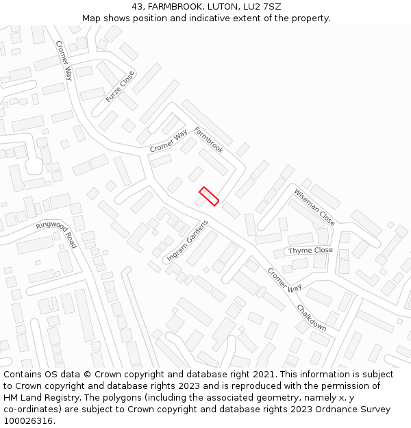 43, FARMBROOK, LUTON, LU2 7SZ: Location map and indicative extent of plot