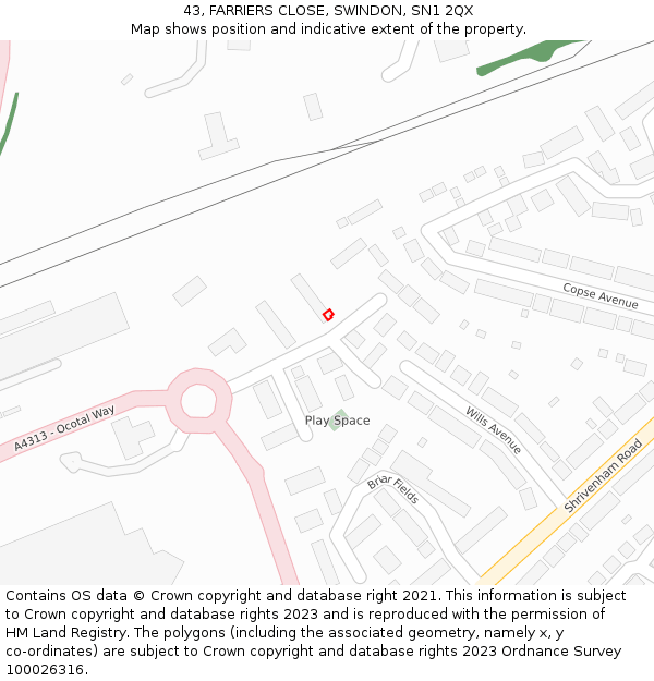 43, FARRIERS CLOSE, SWINDON, SN1 2QX: Location map and indicative extent of plot
