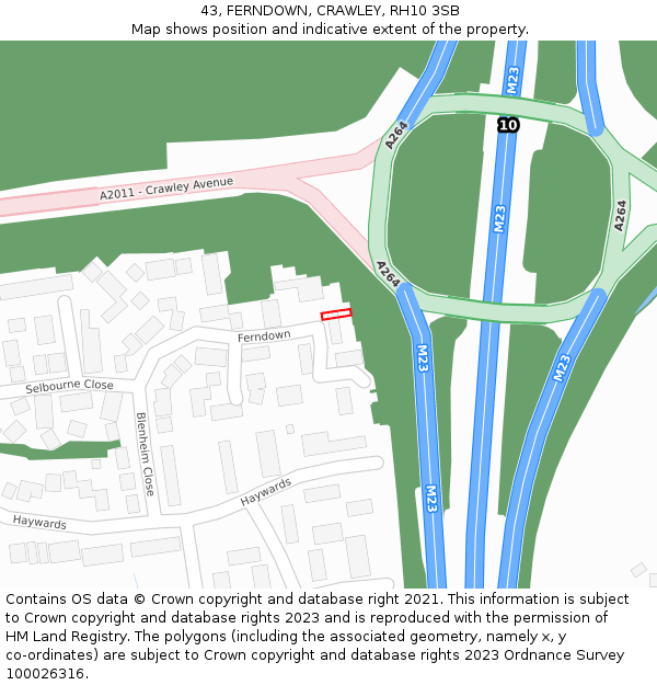 43, FERNDOWN, CRAWLEY, RH10 3SB: Location map and indicative extent of plot