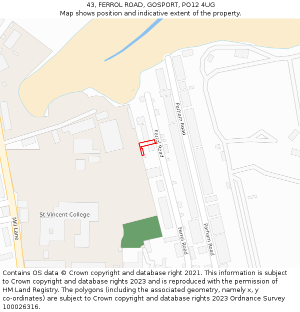 43, FERROL ROAD, GOSPORT, PO12 4UG: Location map and indicative extent of plot