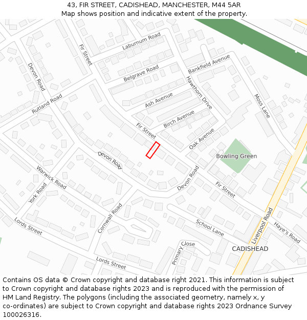 43, FIR STREET, CADISHEAD, MANCHESTER, M44 5AR: Location map and indicative extent of plot