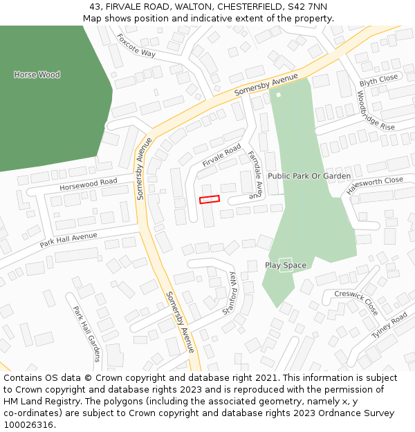 43, FIRVALE ROAD, WALTON, CHESTERFIELD, S42 7NN: Location map and indicative extent of plot