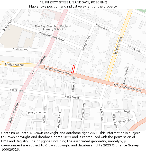 43, FITZROY STREET, SANDOWN, PO36 8HQ: Location map and indicative extent of plot