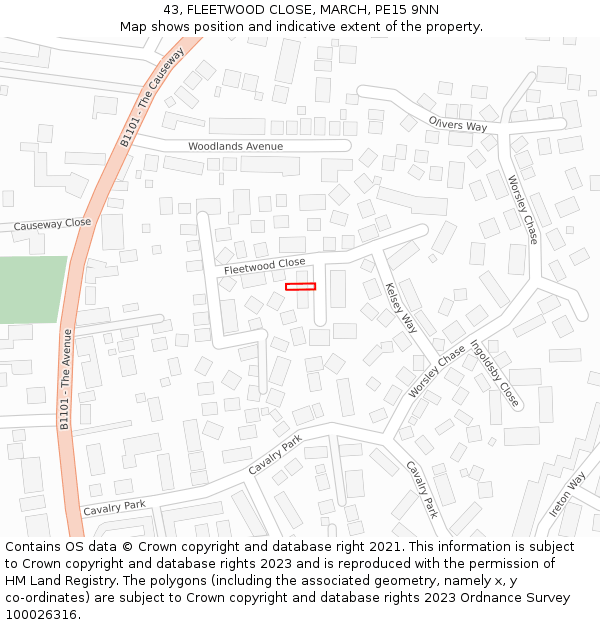 43, FLEETWOOD CLOSE, MARCH, PE15 9NN: Location map and indicative extent of plot