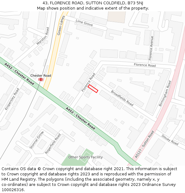 43, FLORENCE ROAD, SUTTON COLDFIELD, B73 5NJ: Location map and indicative extent of plot