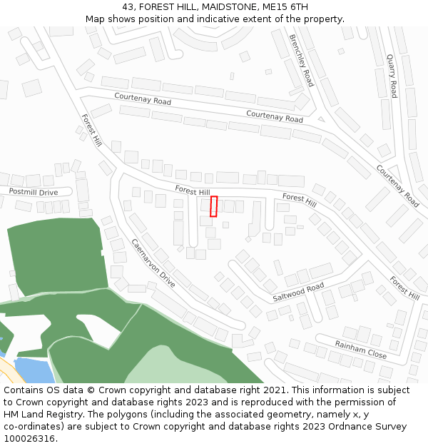 43, FOREST HILL, MAIDSTONE, ME15 6TH: Location map and indicative extent of plot