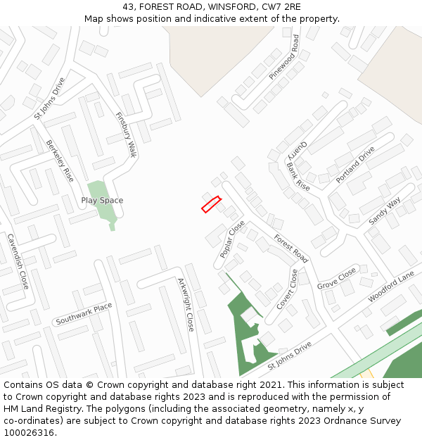 43, FOREST ROAD, WINSFORD, CW7 2RE: Location map and indicative extent of plot