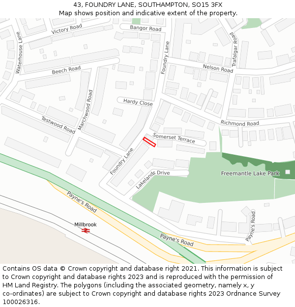 43, FOUNDRY LANE, SOUTHAMPTON, SO15 3FX: Location map and indicative extent of plot