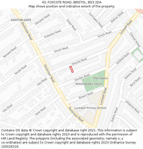 43, FOXCOTE ROAD, BRISTOL, BS3 2DA: Location map and indicative extent of plot