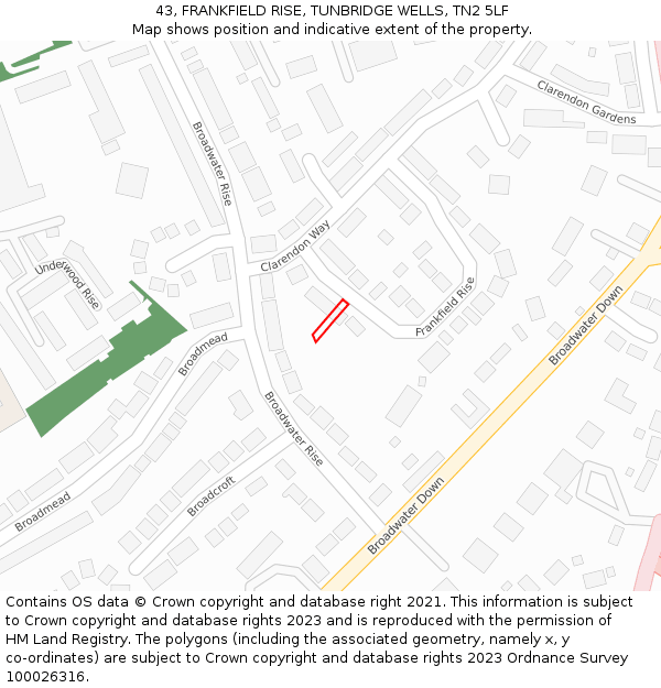 43, FRANKFIELD RISE, TUNBRIDGE WELLS, TN2 5LF: Location map and indicative extent of plot