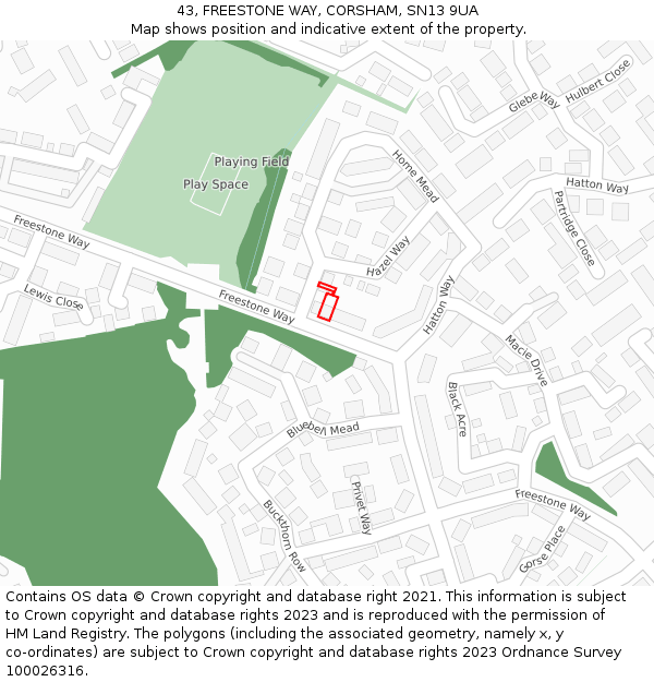 43, FREESTONE WAY, CORSHAM, SN13 9UA: Location map and indicative extent of plot