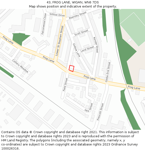 43, FROG LANE, WIGAN, WN6 7DS: Location map and indicative extent of plot