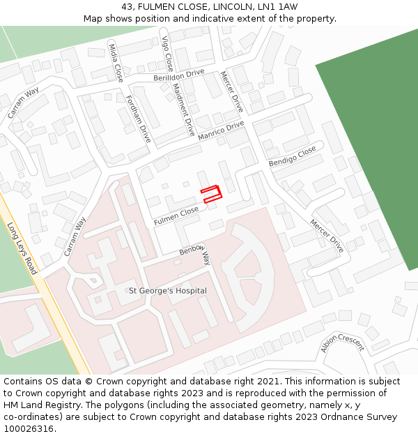 43, FULMEN CLOSE, LINCOLN, LN1 1AW: Location map and indicative extent of plot
