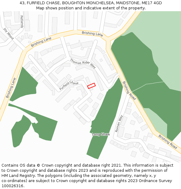 43, FURFIELD CHASE, BOUGHTON MONCHELSEA, MAIDSTONE, ME17 4GD: Location map and indicative extent of plot