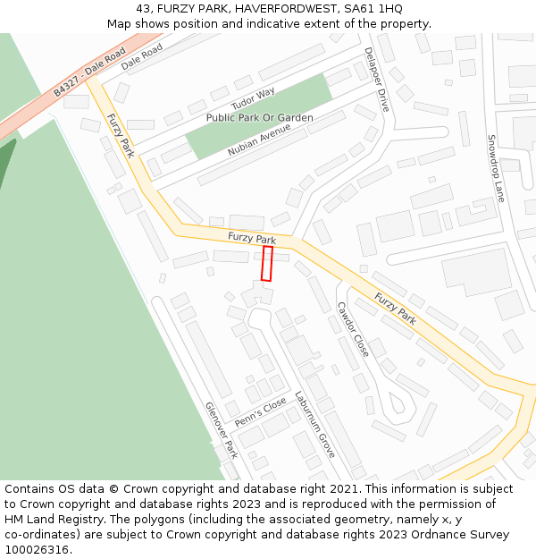 43, FURZY PARK, HAVERFORDWEST, SA61 1HQ: Location map and indicative extent of plot