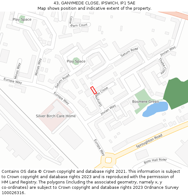 43, GANYMEDE CLOSE, IPSWICH, IP1 5AE: Location map and indicative extent of plot