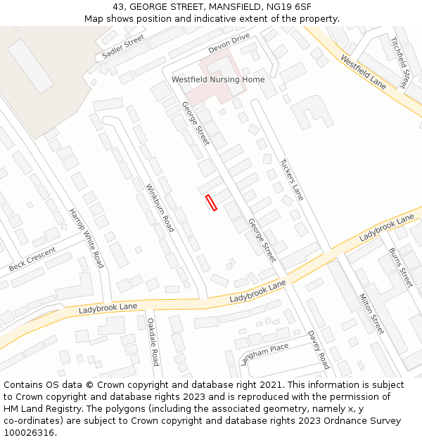 43, GEORGE STREET, MANSFIELD, NG19 6SF: Location map and indicative extent of plot