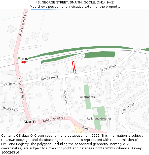 43, GEORGE STREET, SNAITH, GOOLE, DN14 9HZ: Location map and indicative extent of plot