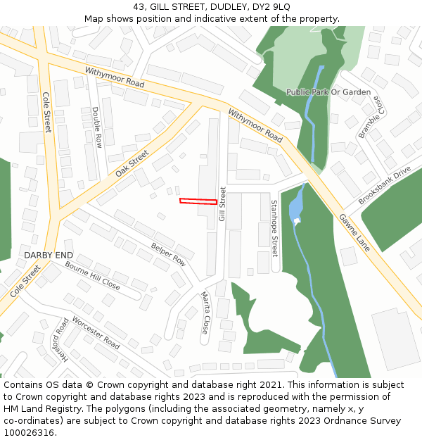 43, GILL STREET, DUDLEY, DY2 9LQ: Location map and indicative extent of plot