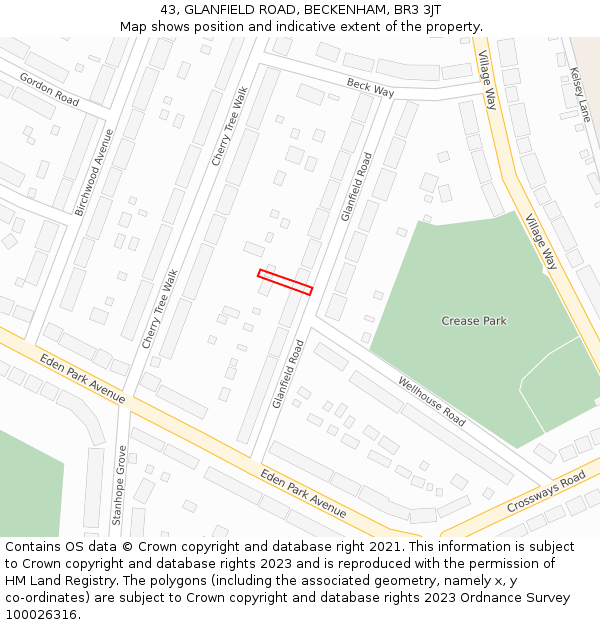 43, GLANFIELD ROAD, BECKENHAM, BR3 3JT: Location map and indicative extent of plot