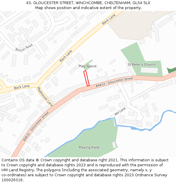 43, GLOUCESTER STREET, WINCHCOMBE, CHELTENHAM, GL54 5LX: Location map and indicative extent of plot